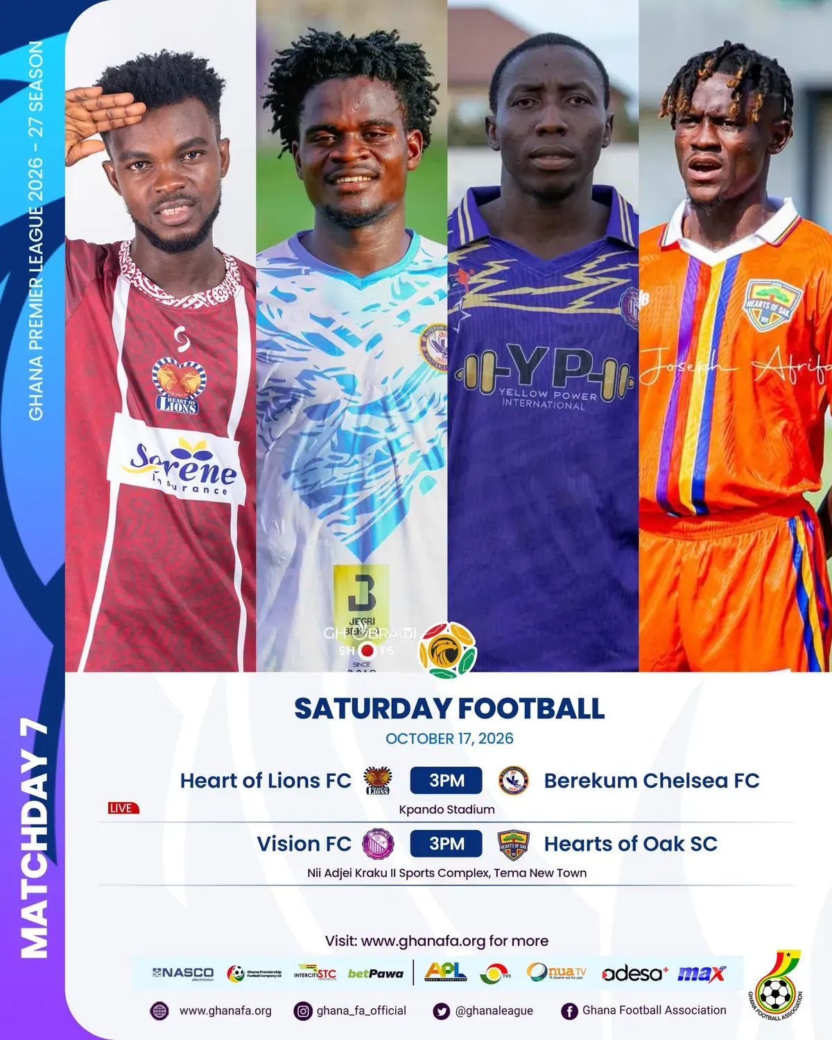 Ghana Premier League: Hearts of Lions seek redemption vs. Berekum Chelsea as Matchday 7 unfolds